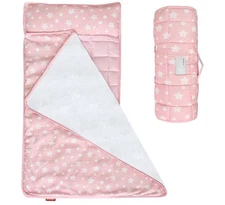 Moonsea Toddler Nap Mat Pink and Fleece Minky Blanket, Lightweight and Soft