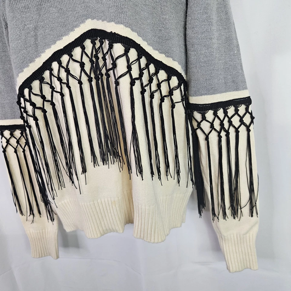Suéter tejido acanalado dobladillo flecos Neiman Marcus para mujer talla M Foto 2 de 4
