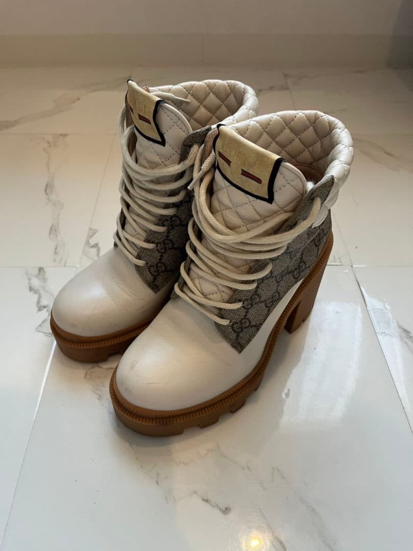 Gucci Quilted Boots White With GG Pattern Size 35.5 US About5.5 For Women