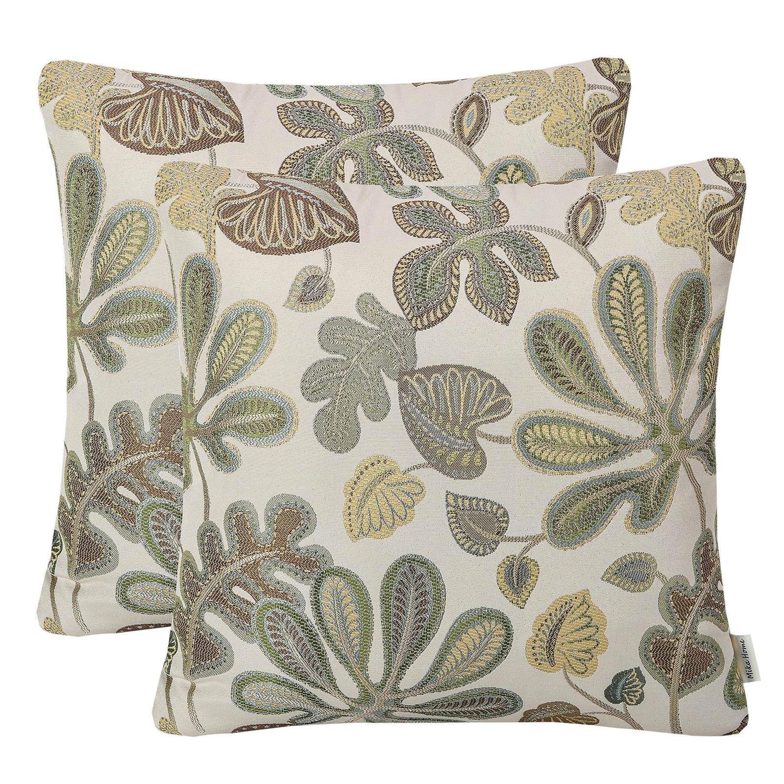 Mika Home Set of 2 Jacquard Tropical Leaf Pattern Throw Pillow Covers Decorative