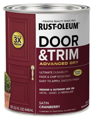 Rust Oleum 32Oz Satin Cranberry Door Trim Paint Water Based Fast Drying Durable