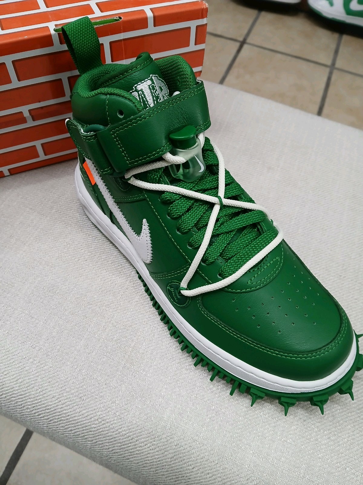 OFF WHITE X NIKE Taglia 8 Uomo Nike Off White x Air Force 1 SP Pelle Mid Verde Pino Virgil Abloh