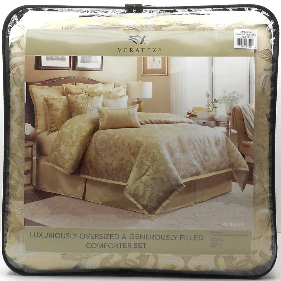 JUEGO EDREDÓN VERATEX Antalya Queen 5 piezas NUEVA ALMOHADA MEDALLÓN FLORAL DORADO BLANCO Foto 4 de 4