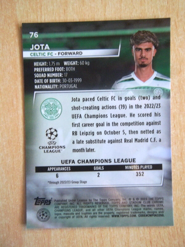 JOTA - BASE 76 - CELTIC CF - TOPPS STADIUM CLUB CHROME 2022/23 - Imagen 2 de 2