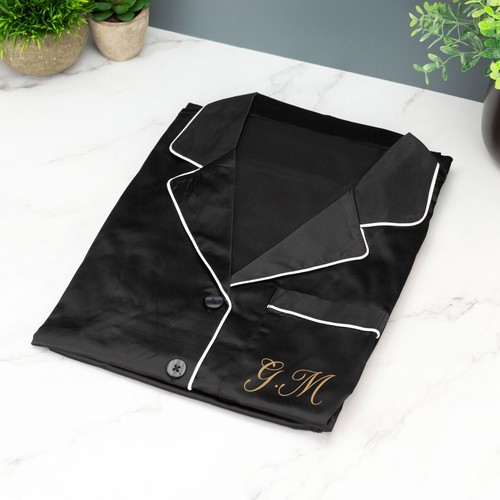 Custom Printed Ladies Satin Long Pyjamas with Initials Choice of Colours - Picture 12 of 18