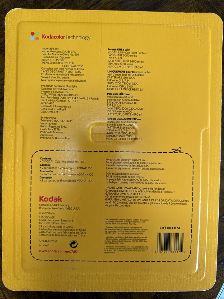 Kodak Genuino 10C Paquete de 2 OEM Tri-Color Genuino Kodacolor Color Tinta Paquete Doble Nuevo Foto 2 de 2