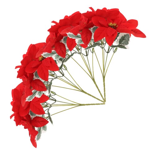 4pcs Artificial Poinsettia Flowers Bouquet With Stems Vibrant Red