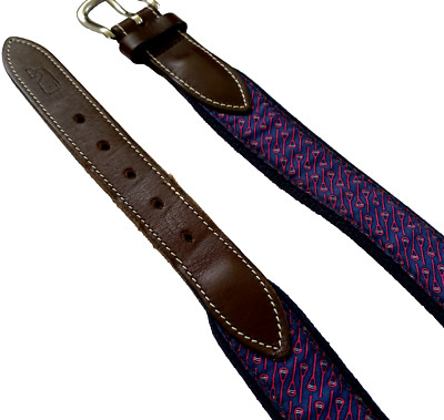 Vineyard Vines Mens Belt 30 Lacrosse Ribbon Brown Leather Made in USA Prep Cape