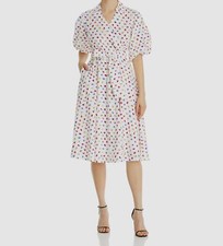$158 Tahari ASL Womens White Printed Balloon Short-Sleeve Collared Dress Size L