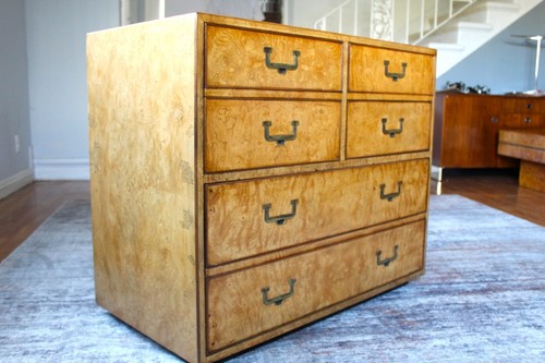 Vintage Mid-Century Modern John Widdicomb Cabinet –Burled Veneer & Brass Details