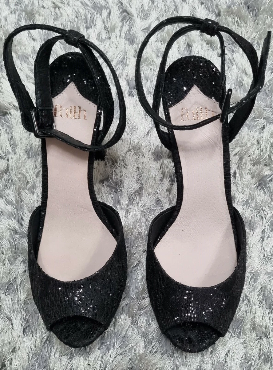 Debenhams Faith Women Black Glitter High Heels Shoes UK Size 7