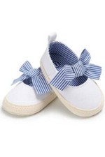 Baby Girls Blue Striped Ribbon Soft Sole Slip On Shoes 0-6 6-12 12-18 Months