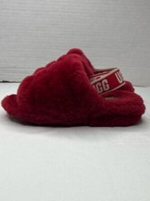 UGG Women's Fluff Yeah Slide Slipper Ribbon Red Size 6 Genuine Sheepskin Sandals