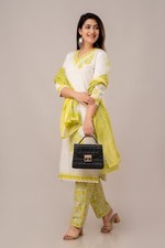 Printed Indian Salwar Kameez V Neck For Wedding Party Wear Kurti Pant Dupatta