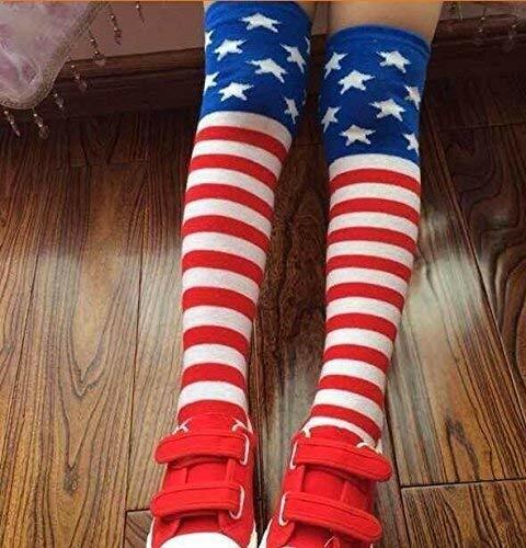 Girls Knee High Long Socks USA American Flag Stars Stripes Patriotic 