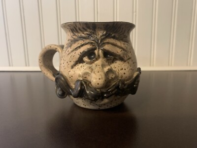 1970s Vintage PETER PETRIE 3D FUNNY FACE MUSTACHE Stoneware MUG Pottery