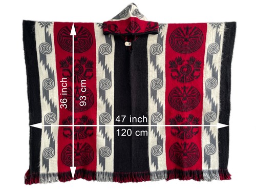Alpaka Poncho mit Kapuze rot | weiche bequeme Wolle | Native Design Handarbeit - Bild 10 von 10
