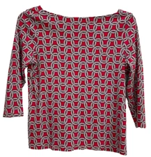 Talbots Pullover Shirt Top Size L Red Rope Pattern 3/4 Sleeve Prima Cotton 155