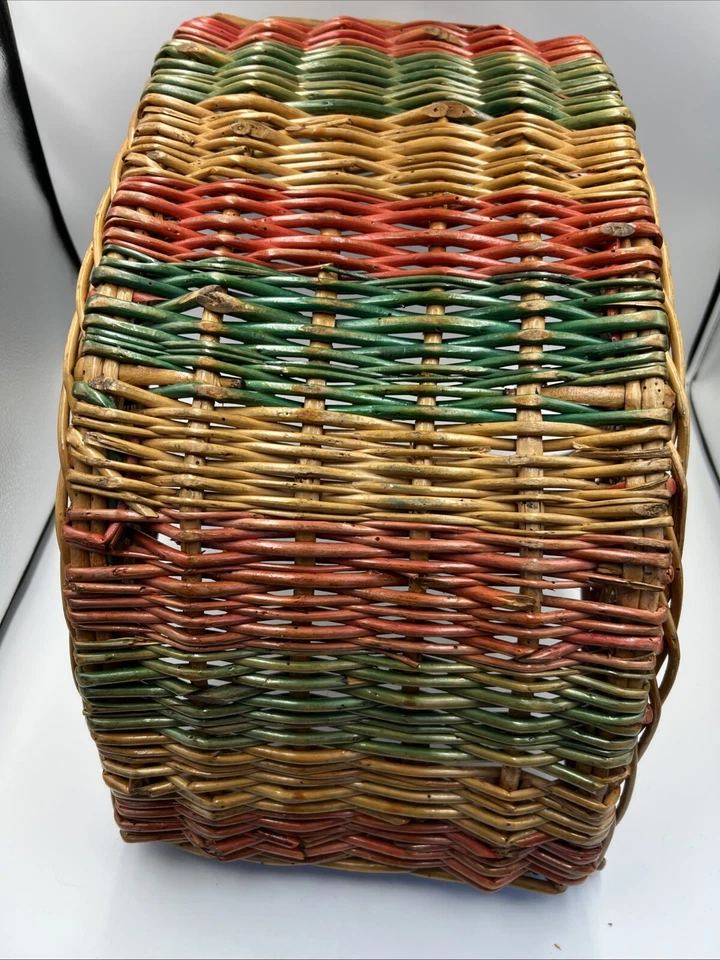 Bunter Weidenkorb mit Henkel Vintage antik gebeizt selten sehr guter Zustand - Bild 4 von 4