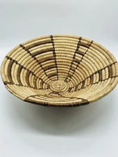 Handmade Tribal Coiled Basket Woven Natural Fiber Bowl For Wall Or Table 10.5”