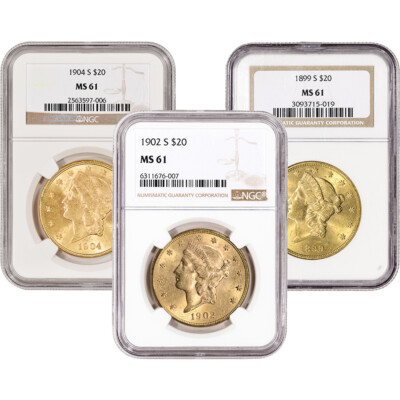 US Gold $20 Liberty Head Double Eagle - NGC MS61 - Random Date and Label