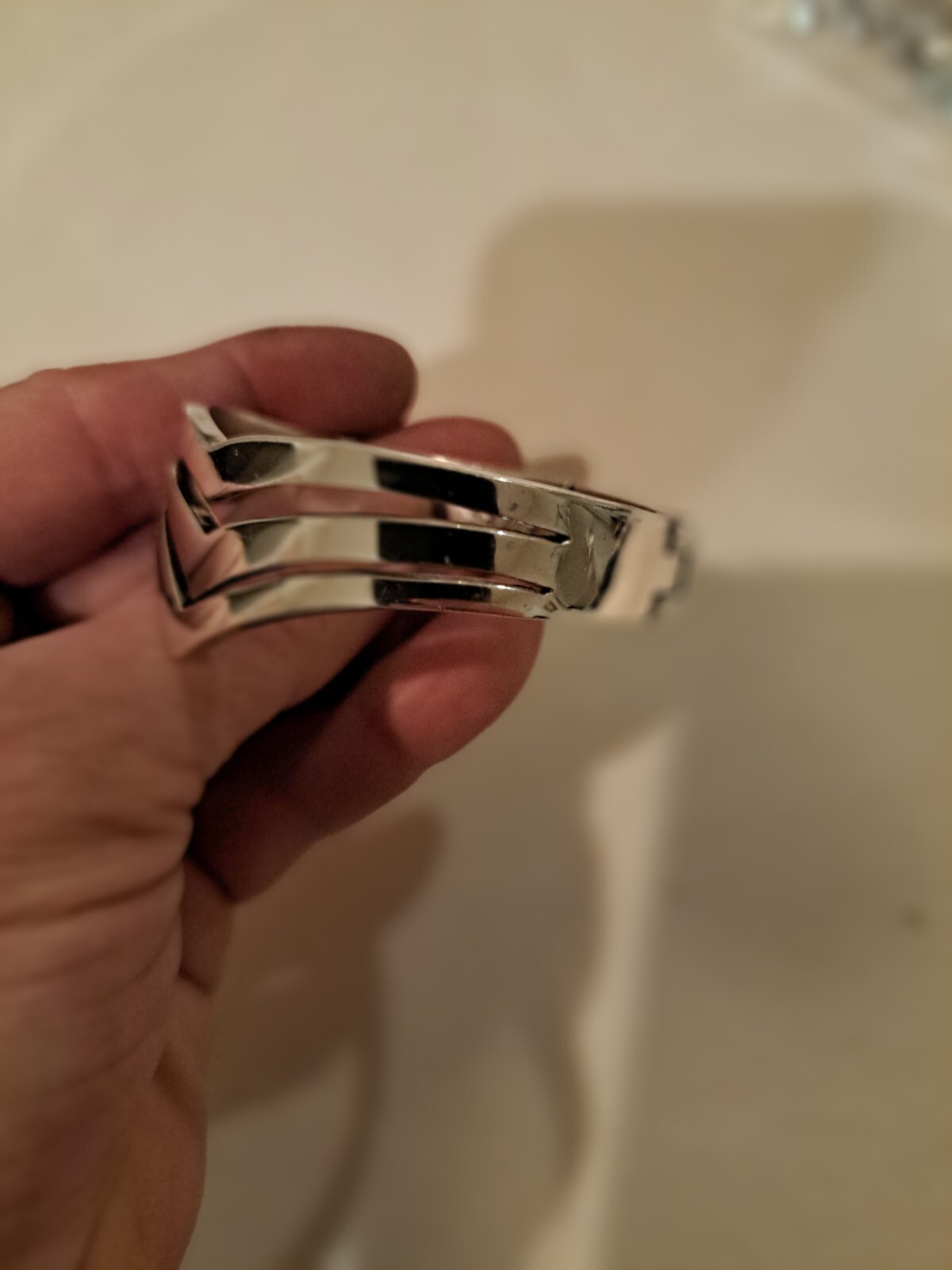 Cuff Bracelet Chevron Pattern Silver 925 Hinged 4… - image 3