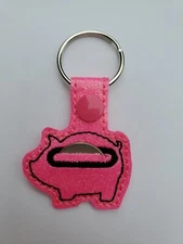 Embroidered Pink Glitter Pig Holder Aldi Quarter Keeper Keychain 