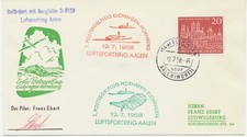 BUNDESREPUBLIK 1958, Kab.-Segelflugpost, 1. Postsegelflug "ELCHINGEN - HORNBERG"