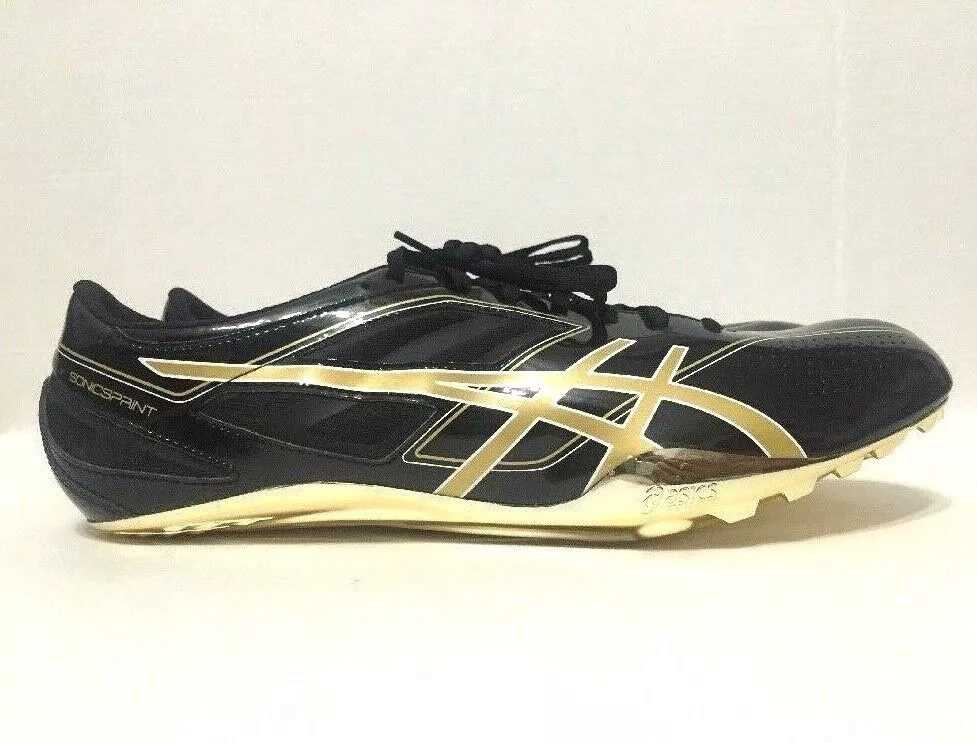 Asics Sonics Elite Track Field Spikes Sprint Black Gold Mens Size 13
