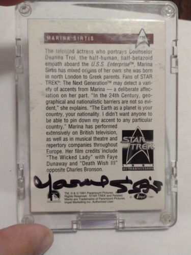 Marina Sirtis Signed 1991 Star Trek Next Generation Trading Card hard case troi - Picture 7 of 13