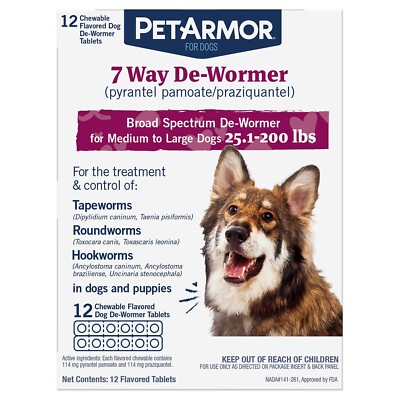 DEWORMER FOR DOGS DOG WORMER WORMING WORM TREATMENT CANINE PET ARMOR MEDS 12 CT