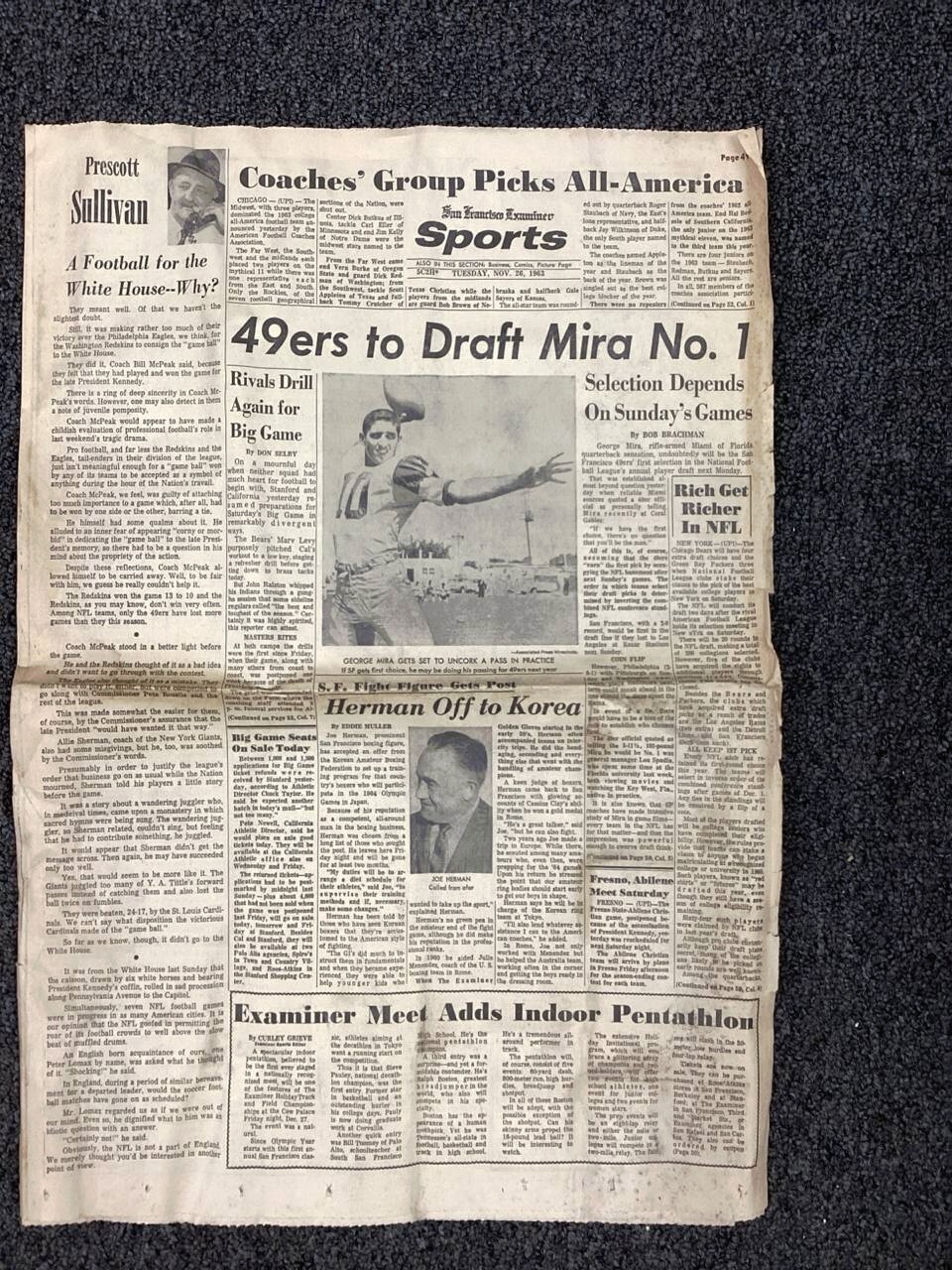 Original Vintage Newspaper Featuring 49ers To Draft Mira No 1 Sports News