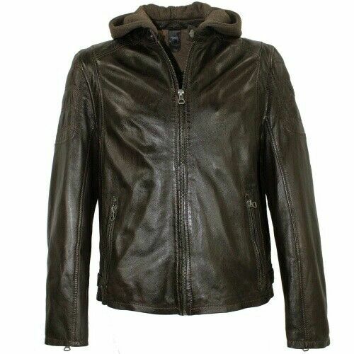 Gipsy Herren Lederjacke Steppjacke Kapuze Lammnappa schwarz