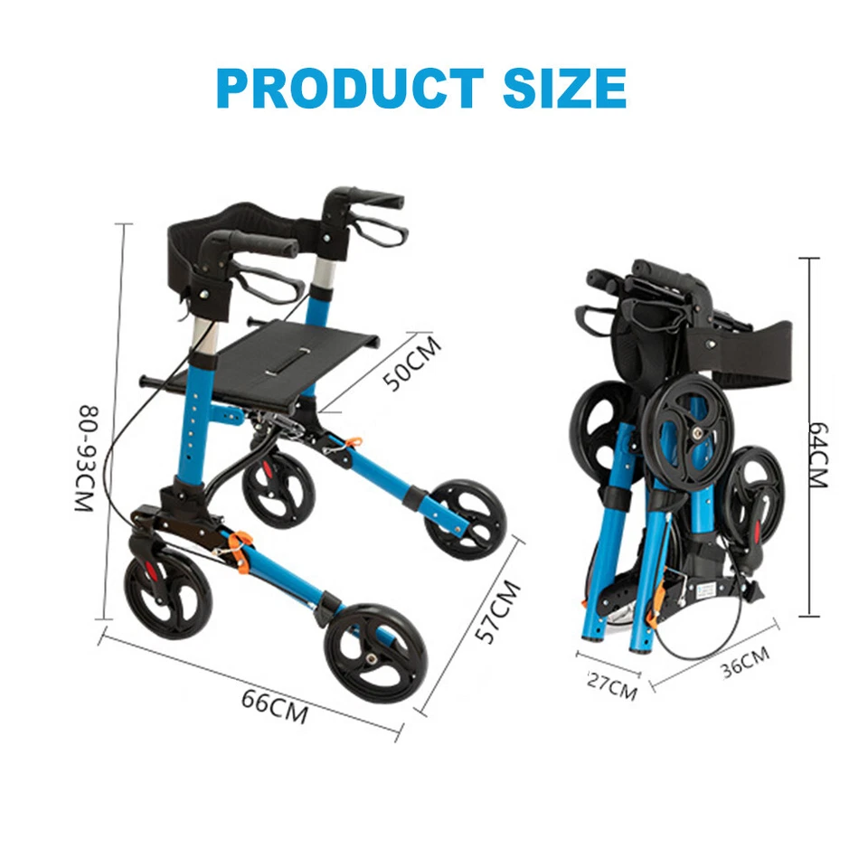Folding Rollator Walker Aluminium Walking Frame Mobility Aid Lightweight 4Wheels - image 2 of 4