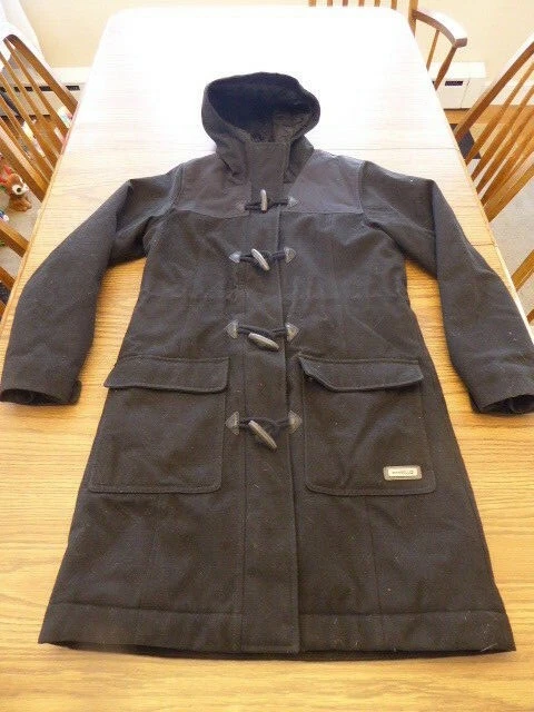Merrell Womens Small Hooded Wool Black Toggle Duffle Winter Parka