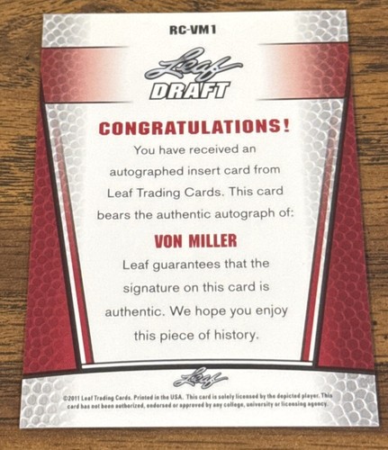 2011 Von Miller Leaf Draft Rookie Card RC AUTO! CLEAN!! - Picture 7 of 7