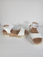 DREAM PAIRS White Ankle Stretch Strap Wedge Cork Low Platform Sandals S 9M NWOB