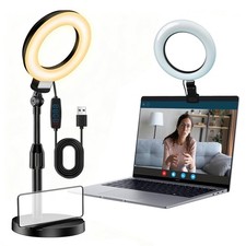 Desk Ring Light with Stand, Video Conference Lighting with Clip, Ring Light f...