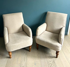 M&S Pair Upholstered Armchairs, Beige Solid, Medium Wood Legs