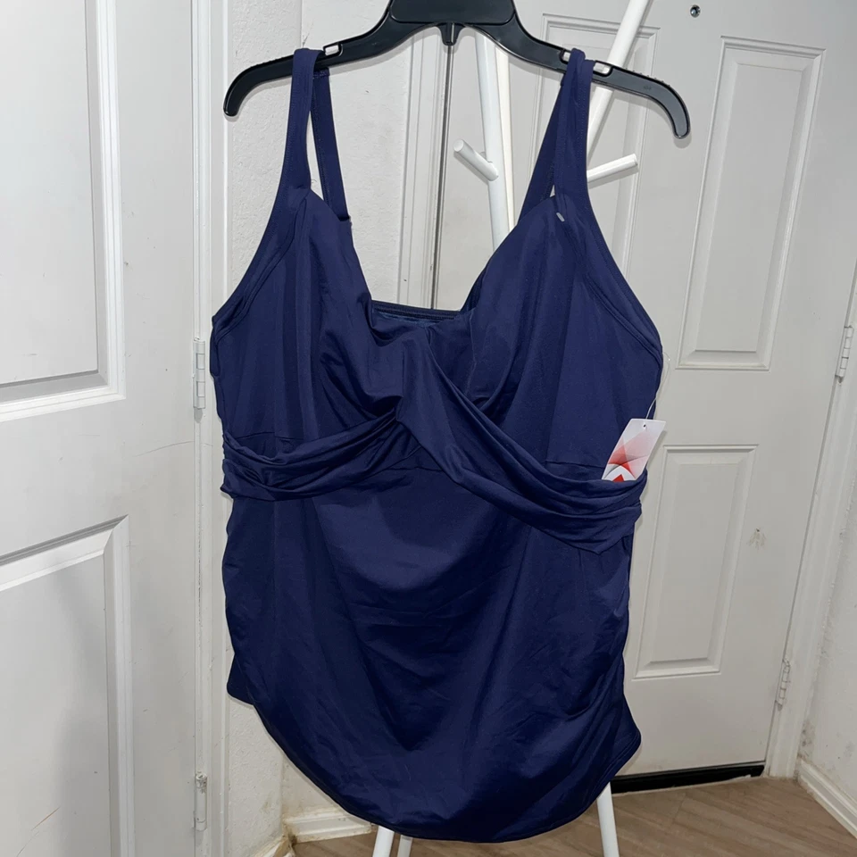 Camiseta de natación Lands End Tankini para mujer Plus 24W UW azul polk estampado de puntos A Foto 2 de 4