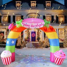 11FT Rainbow Birthday Arch Outdoor Inflatable Decoration, Build-in LED Lights...