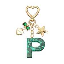 Cute Initial Letter Keychain, Letter P Keychains for Women Girls Bling Green