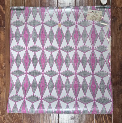 Vintage 70 s Silver Pink Geometric Foil Wallpaper Uncut Roll MOD Retro 10 Yds