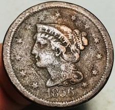 1856 Large Cent Matron Braided Hair 1C Ungraded US Copper Coin CC28664