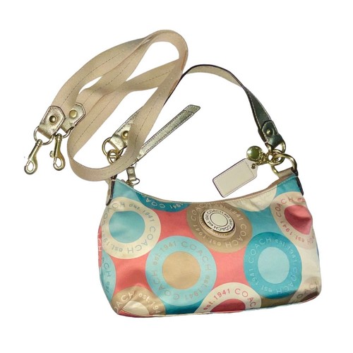 Coach Snaphead Multicolor Satin Signature Print Leather Trim CrossBody Bag Snap - Picture 2 of 15