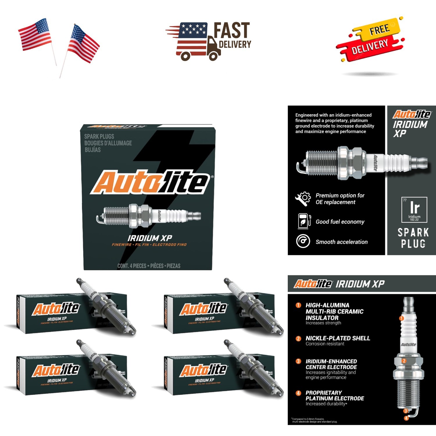 High-Performance Autolite Iridium XP3923 Spark Plugs - 4 Pack for Cars  Trucks