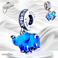 PANDORA 925 Blue Murano Glass Elephant Dangle Charm 793339C01 US SELLER