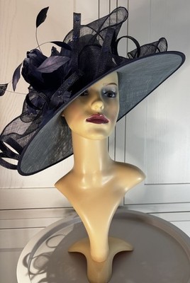Hut Cappelli Condici grau/blau marine Hochzeit Mutter Braut Bräutigam Gast Rennen Veranstaltung