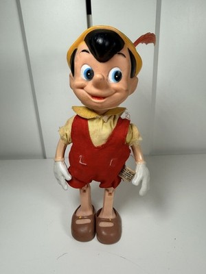 Seltene Vintage Pinocchio Kunststoff Spielzeug Figur Puppe 8'' Disney Dakin 1970er Hongkong
