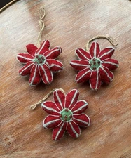 Creative Co-op Felted Red Poinsettias Set Of 3 NWOT